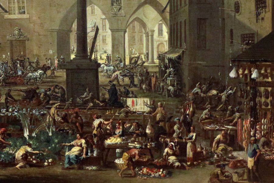 Magnasco, Mercato del verziere, 1733 ca., Castello Sforzesco di Milano (particolare)